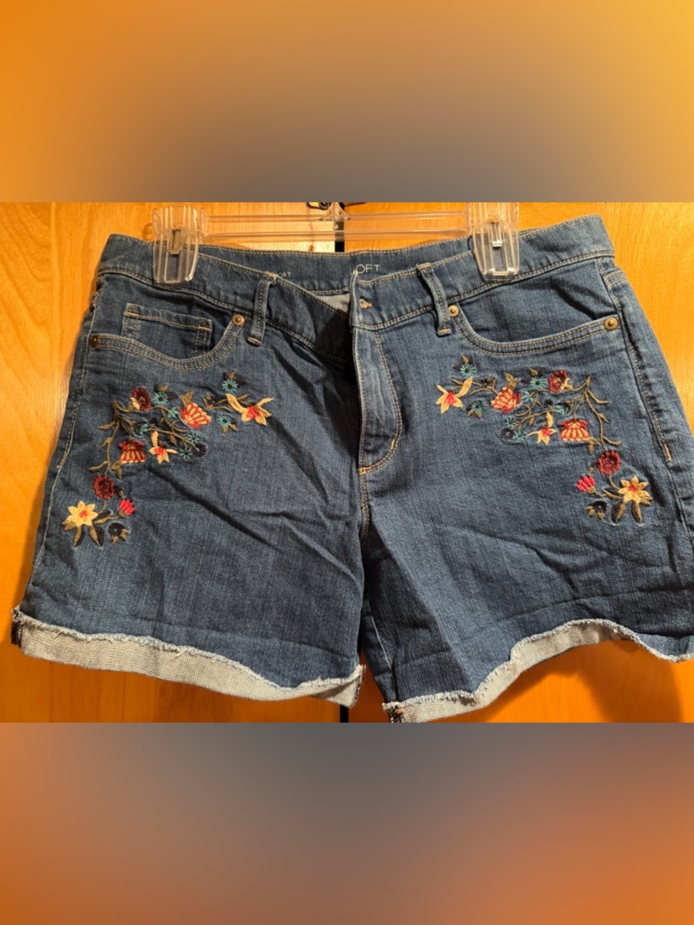 Loft Roll-up Embroidered Denim Women’s Shorts - Blue, size 6